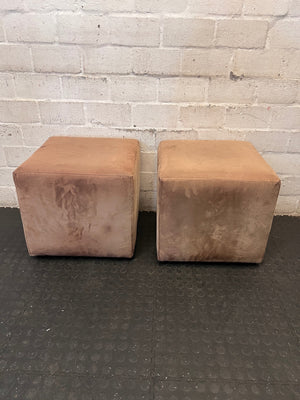 Beige Upholstered Cube Ottoman – condition detail