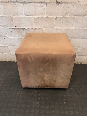 Beige Upholstered Cube Ottoman – main front view