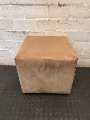 Beige Upholstered Cube Ottoman – side view