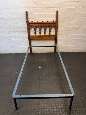 Vintage-Style Single Bed Frame with Ornate Headboard – main front view