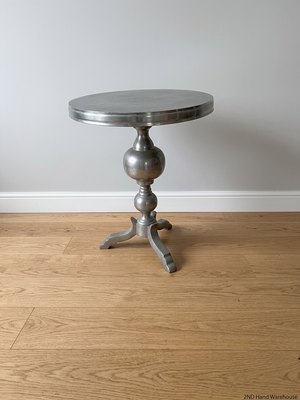 Metallic Silver Round Pedestal Side Table