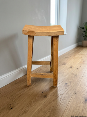 Rustic Solid Wood Backless Bar Stool — Fair Used Condition