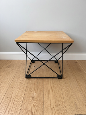 Industrial Style Square Side Table with Geometric Metal Base — Used; Fair Condition