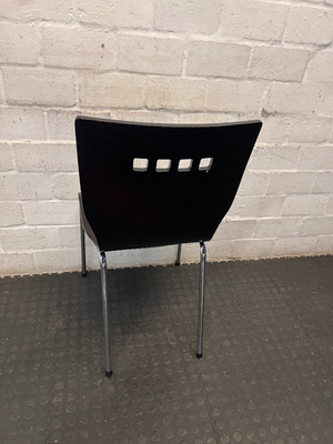 Dark Wood Veneer Dining Chair with Chrome Legs — Arm Rests Scuffed - 2ndhandwarehouse.com