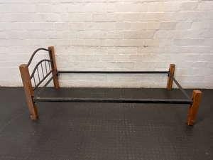 Single Bed Frame with Wood and Arched Metal Headboard - 2ndhandwarehouse.com