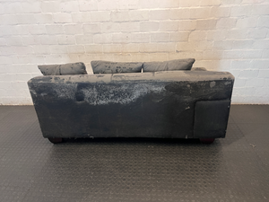 Grey Modular Sectional Couch Piece with Scatter Cushions — Damaged Condition, Requires Repolstering and Repair - 2ndhandwarehouse.com