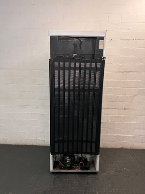 Fridge Master White Bottom Mount Fridge Freezer — Working Order with Scrapemarks in Freezer - 2ndhandwarehouse.com