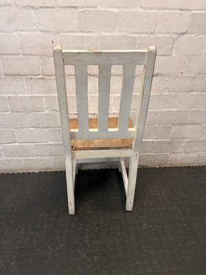 Two-Tone Pine Dining Chair with White Slatted Back — Visible Paint Wear and Surface M - 2ndhandwarehouse.com