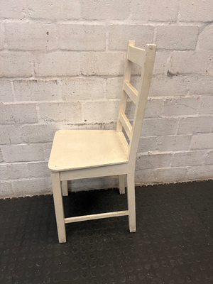White Enamel Painted Pine Ladder-Back Dining Chair — Chipped Enamel Finish and Surface W - 2ndhandwarehouse.com