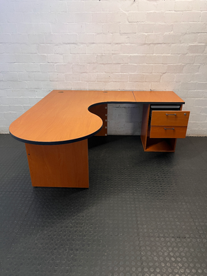 Cherry Wood Finish L-Shaped Desk with Drawers — Missing Drawer Connectors and Panel S - 2ndhandwarehouse.com