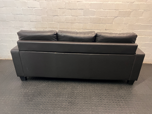 Black Faux-Leather 3 Seater Couch — Torn Under-Fabric and Edge Tearing