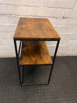 Industrial Style Metal and Wood-Look Side Table — Good Working Order - 2ndhandwarehouse.com