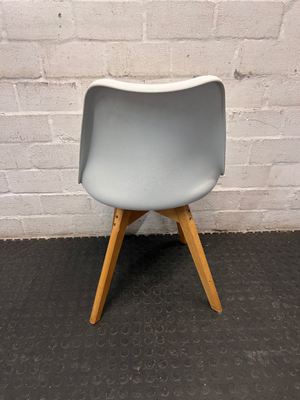 White Moulded Plastic Dining Chair with Wood Legs