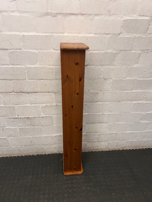 Tall Slim Pine-Finish Wooden Shelving Unit — Well Used Condition