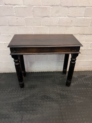Dark Wood 2-Drawer Console Table with Turned Legs — Good Condition