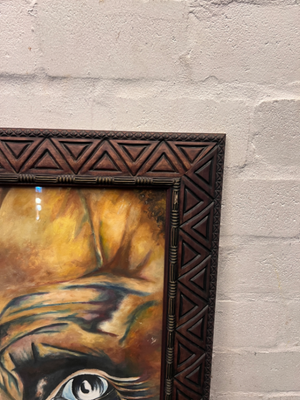 Large Carved Wooden Framed Portrait Artwork — Used; Fair Condition