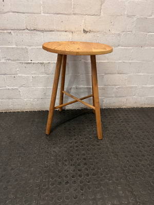 Round Natural Wood Side Table with Tapered Legs — Used; Fair Condition