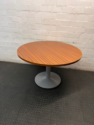 Round Wood Top Table with Metal Pedestal Base — Good Working Order