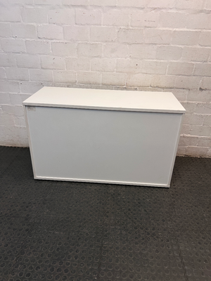 White and Silver Office Credenza with Roller Door — Good Working Order