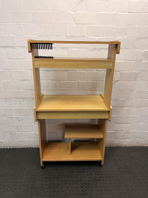 Light Oak Wood Computer Desk with Pull-Out Tray and Hutch — Minor Wear