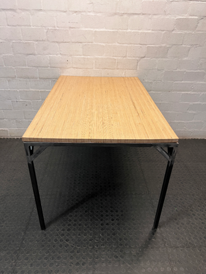 Custom Wooden Top Office Desk with Metal Frame — Used; Fair Condition