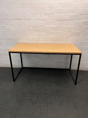 Modern Wood Top Office Desk with Black Metal Frame — Used; Fair Condition