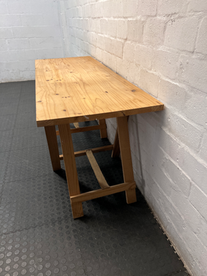 Practical Pine Wood Trestle Table — Used; Fair Condition