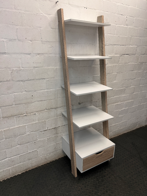 White and Light Wood Ladder Bookshelf with Drawer — General Wear and Maintenance