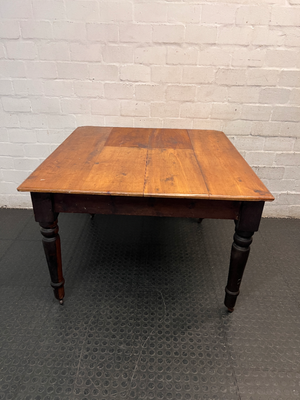 Vintage Wooden Dining Table with Turned Legs — Well Used with Significant Surface Wear