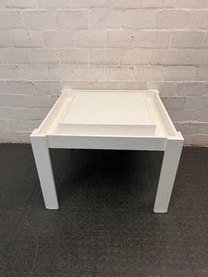 White Painted Wooden Kids Activity Table — Missing Screw Covers with Exposed Nail Heads