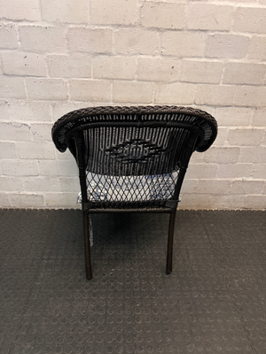 Dark Wicker Armchair with Patterned Cushion - 2ndhandwarehouse.com