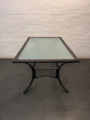 Wicker and Glass Rectangular Dining Table — Very Good Condition