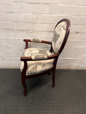 Vintage Style Butterfly Print Upholstered Armchair — Structural Damage and Wear