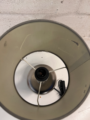 Modern Metallic Table Lamp with Grey Fabric Shade — Good Working Order