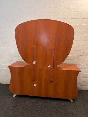 Curved Wooden Dressing Table with Large Mirror — Good Condition