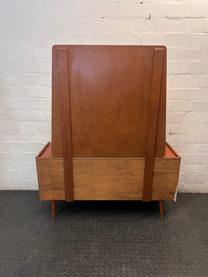 Mid-Century Style Wooden Dressing Table with Large Mirror — Worn Condition Throughout