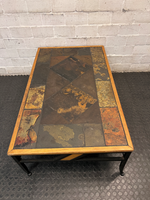 Slate Inlay and Wrought Iron Coffee Table — Fair Used Condition