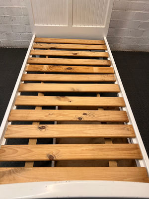 White Single Bed Frame with Slatted Base — Used Overall Good Condition