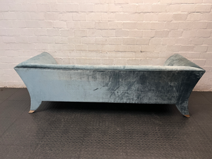 Green Suede-Style 3 Seater Couch with Flared Arms — Good Working Order
