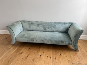 Green Suede-Style 3 Seater Couch with Flared Arms — Good Working Order