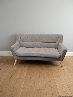 Grey Cotton 3 Seater Couch with Tapered Wood Legs — Spring Out; Functional Fair Condition