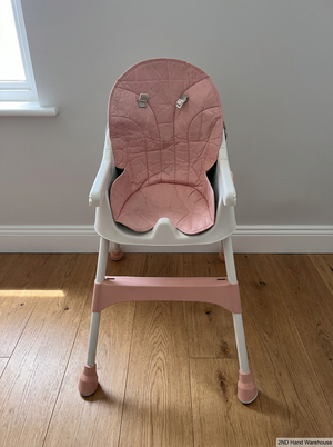 Cushioned Baby High Chair in White and Peach — Clean and Functional Condition