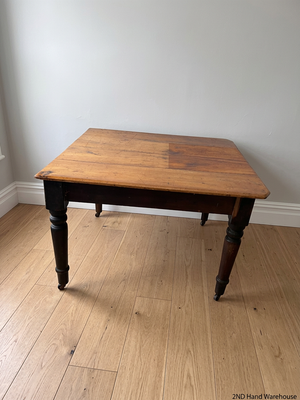 Vintage Wooden Dining Table with Turned Legs — Well Used with Significant Surface Wear