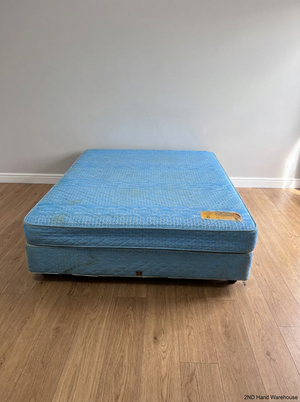 Sealy Posturepedic Queen Mattress in Blue — Visible Staining on Mattress and Base - 2ndhandwarehouse.com