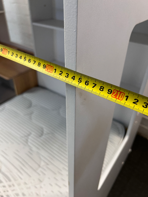 White L-Shaped Bunk Bed with Desk and Storage Cupboard — Good Condition