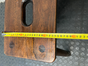 Dark Wood Low Stool with Carry Handle — Minor Surface Wear and Leg Scuffing