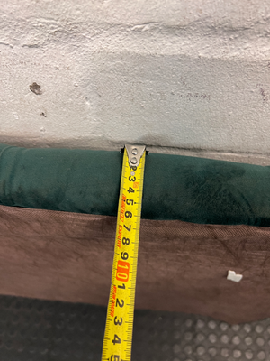 Button-Tufted Green Fabric Double Headboard — Damaged Structure and Broken Legs