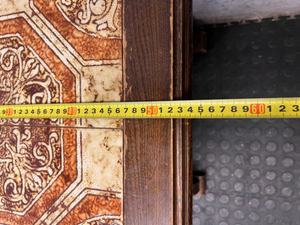 Vintage-Style Tiled Top Wooden Side Table — Significant Surface Wear and Scuffing