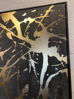 Large Contemporary Abstract Metallic Splatter Art in Black Frame - 2ndhandwarehouse.com