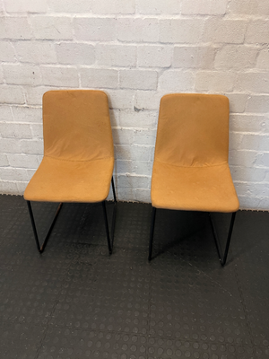 Pair of Mustard Dining Chairs - Upholstery Wear & Base Rust - 2ndhandwarehouse.com